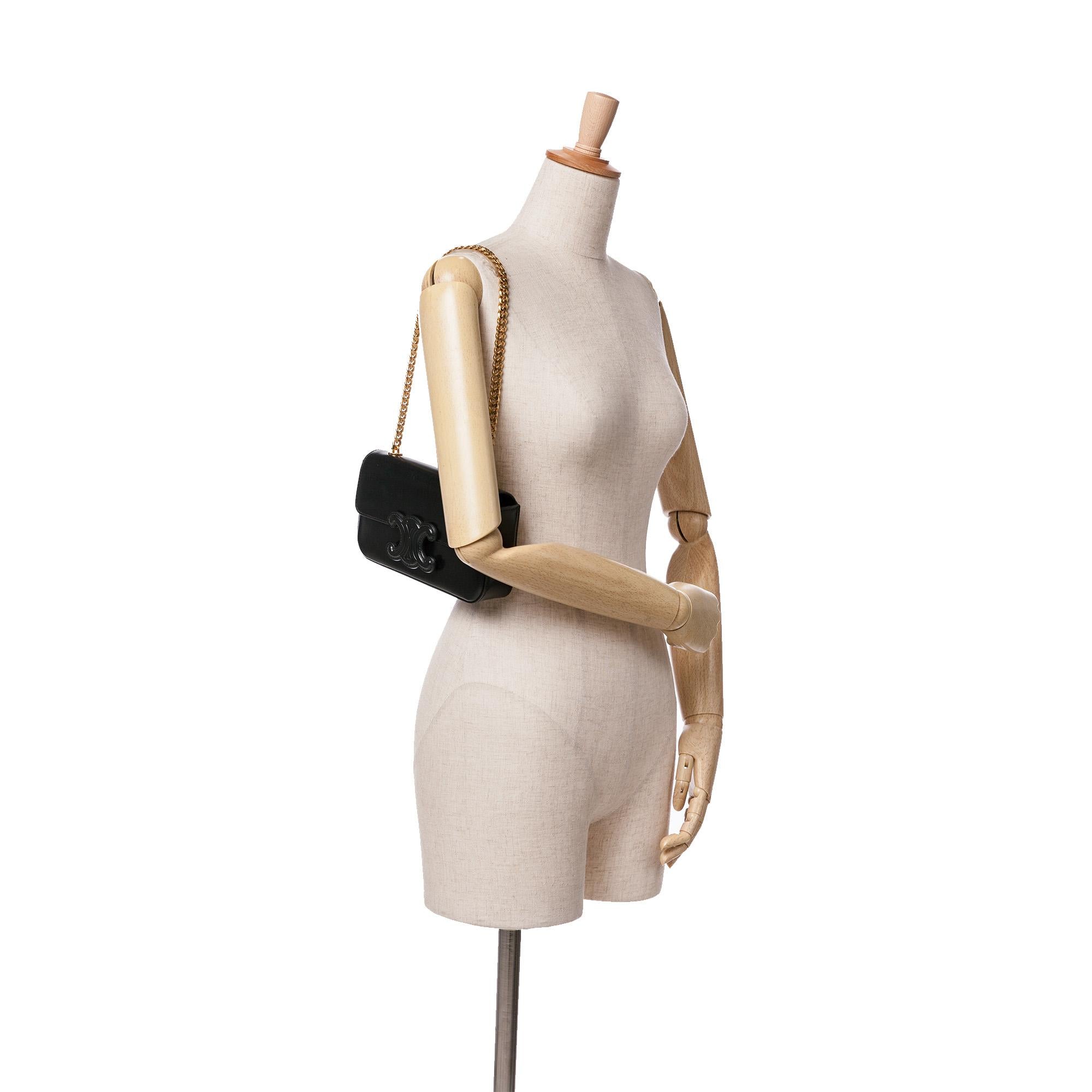 Celine Shiny Calfskin Triomphe Claude Chain Shoulder Bag