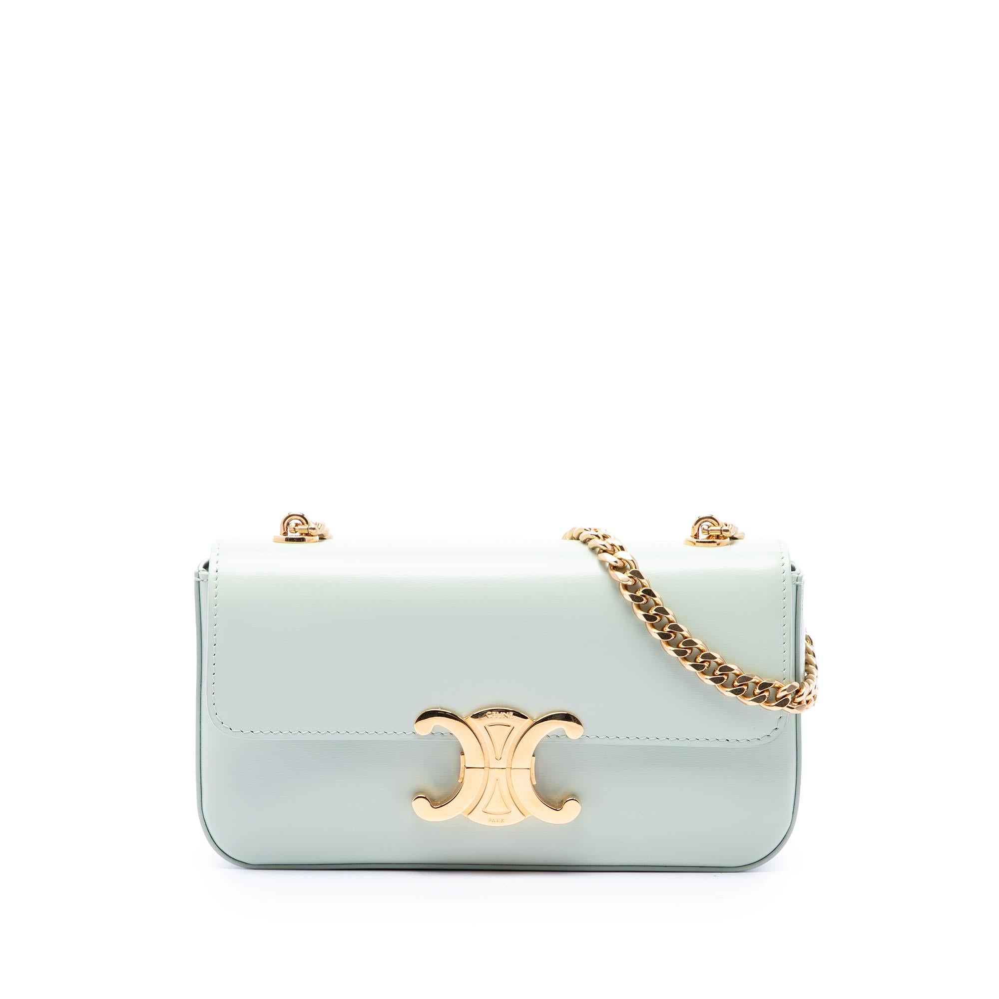 Celine Shiny Calfskin Triomphe Claude Chain Shoulder Bag