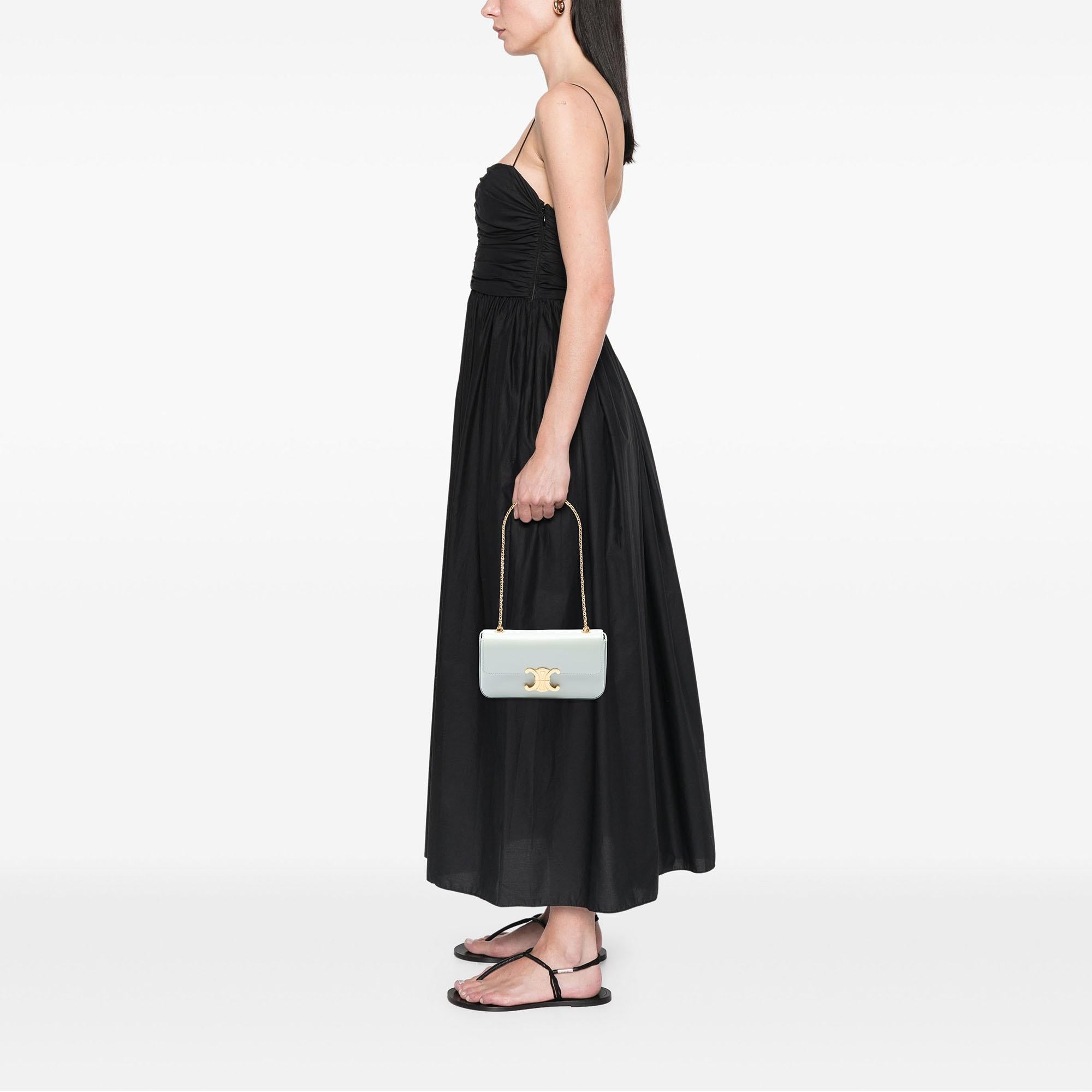 Celine Shiny Calfskin Triomphe Claude Chain Shoulder Bag