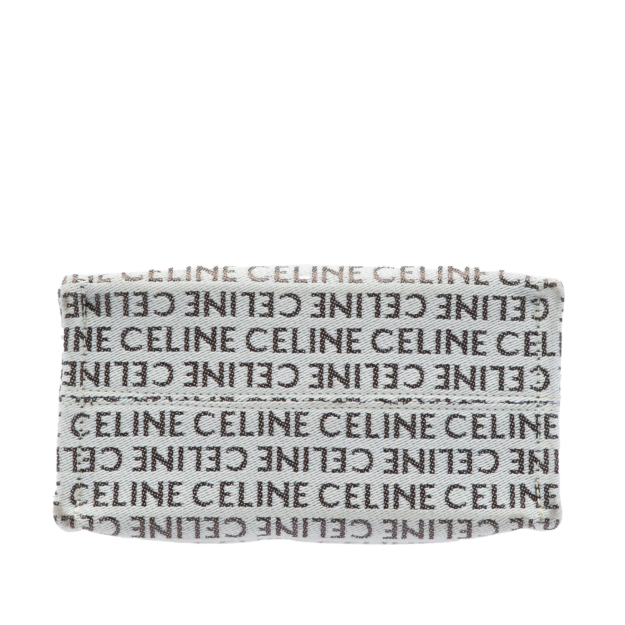 Celine Small All Over Logo Print Canvas Cuir Triomphe Cabas Thais Satchel