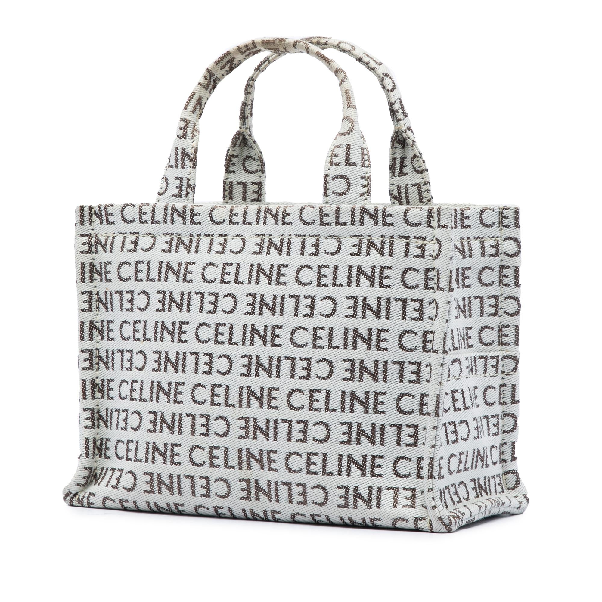 Celine Small All Over Logo Print Canvas Cuir Triomphe Cabas Thais Satchel