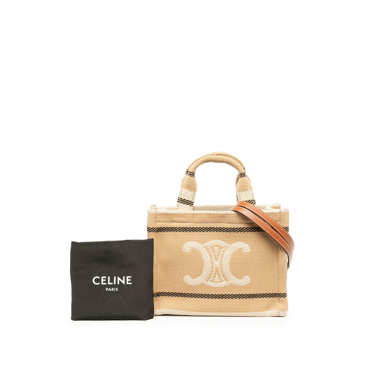 Celine Small Canvas Triomphe Stripe Cabas Thais Satchel