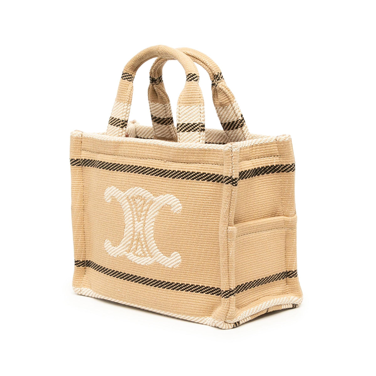 Celine Small Canvas Triomphe Stripe Cabas Thais Satchel