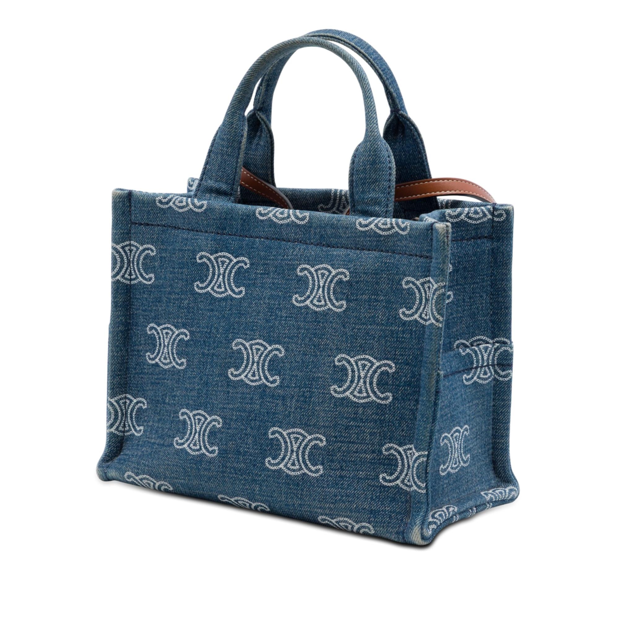 Celine Small Denim Triomphe Cabas Thais Tote