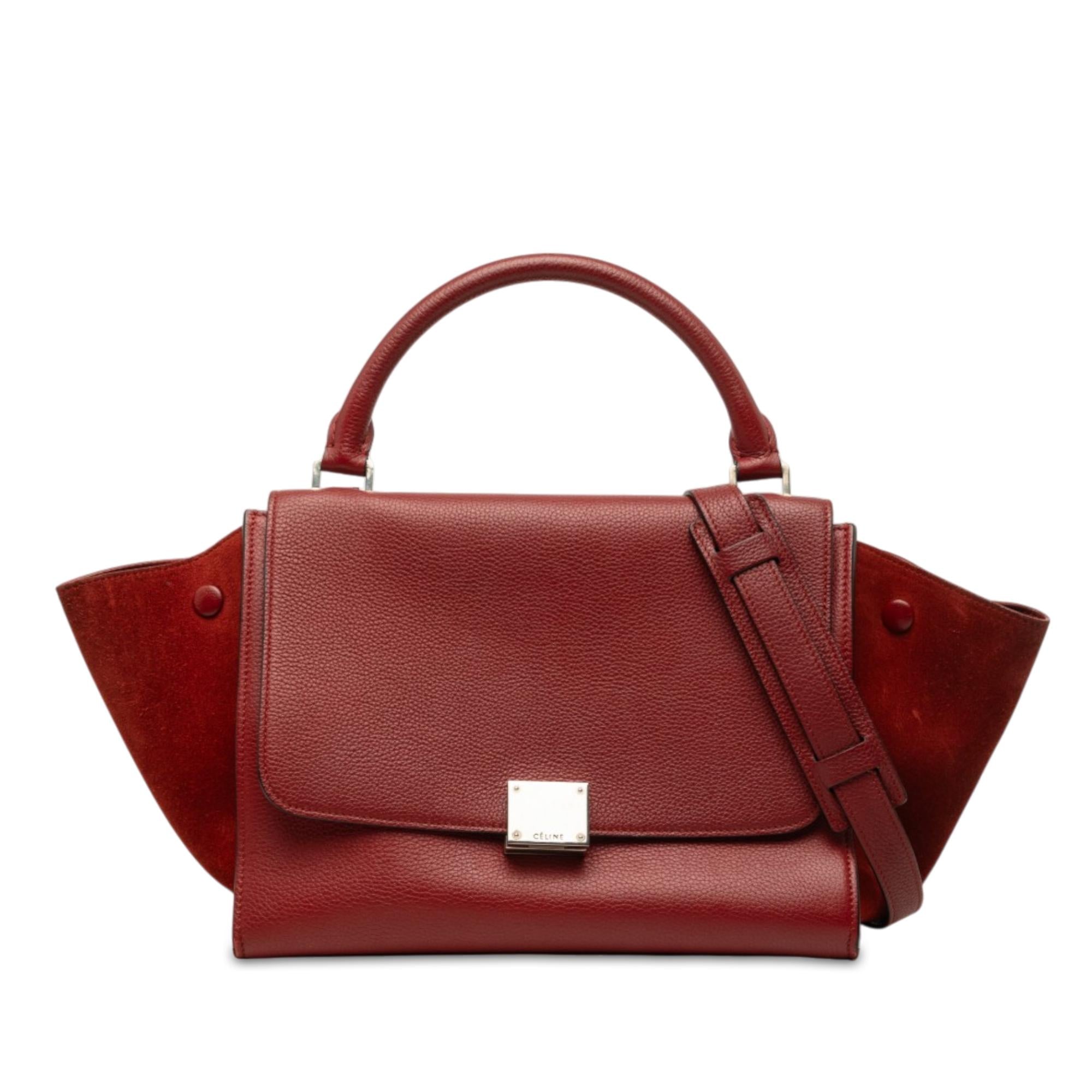 Celine Small Drummed Calfskin and Suede Trapeze Satchel