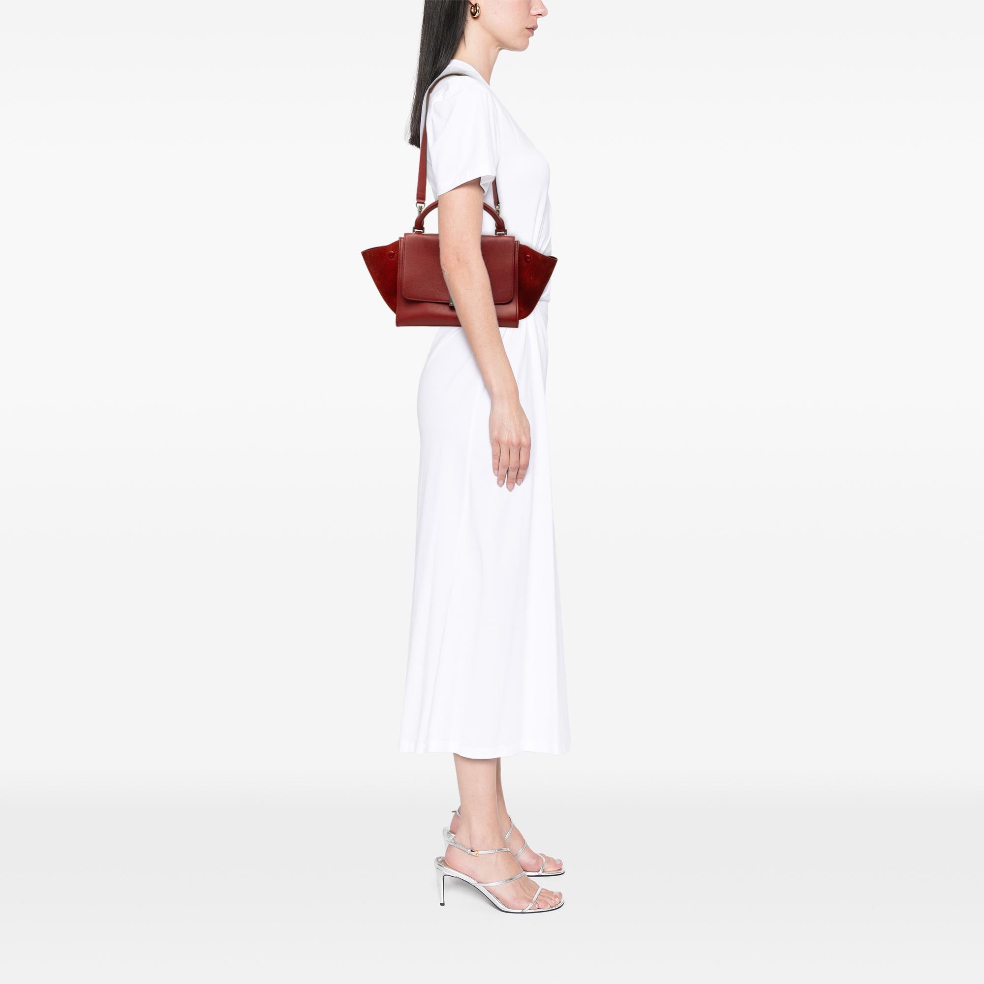 Celine Small Drummed Calfskin and Suede Trapeze Satchel