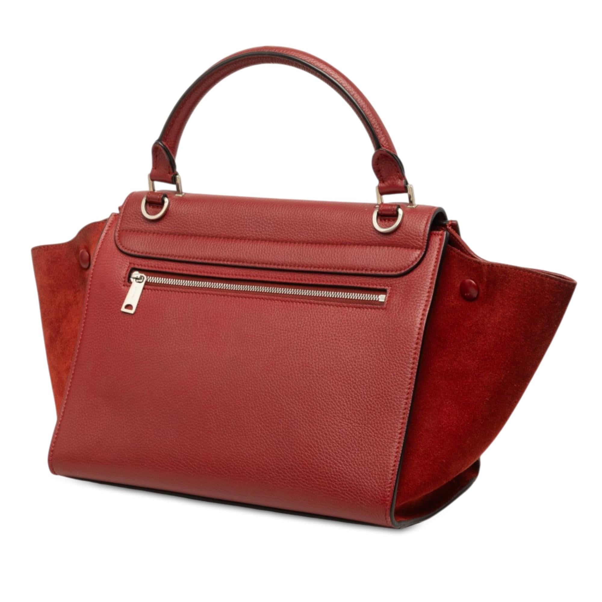 Celine Small Drummed Calfskin and Suede Trapeze Satchel