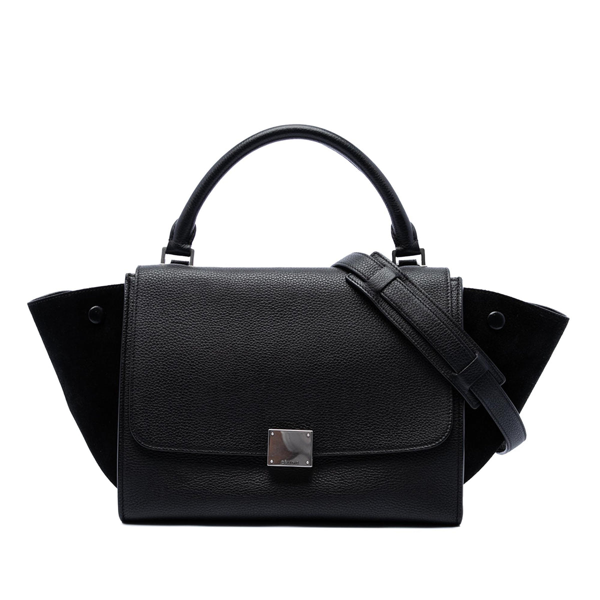 Celine Small Drummed Calfskin and Suede Trapeze Satchel