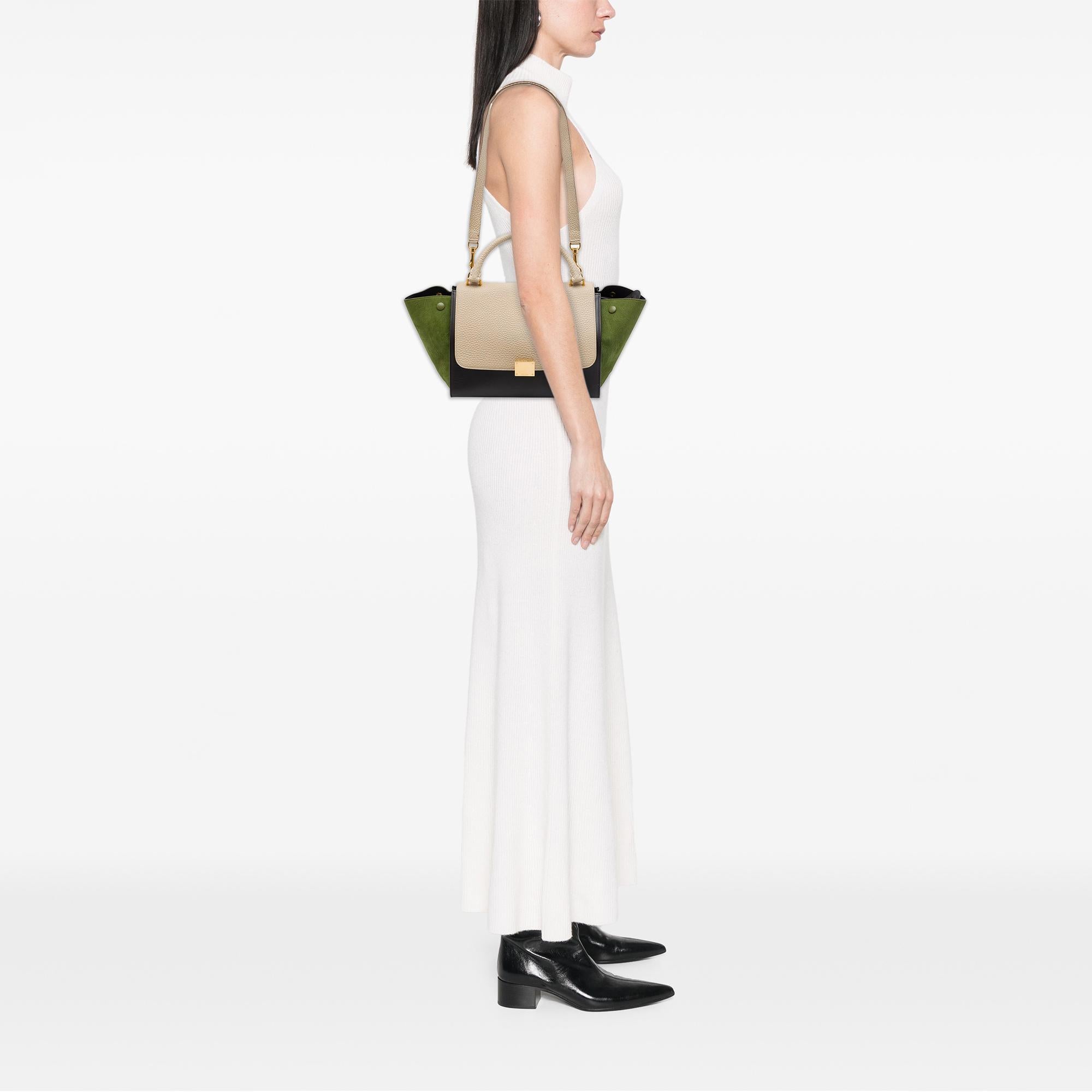 Celine Small Tricolor Calfskin and Suede Trapeze Satchel