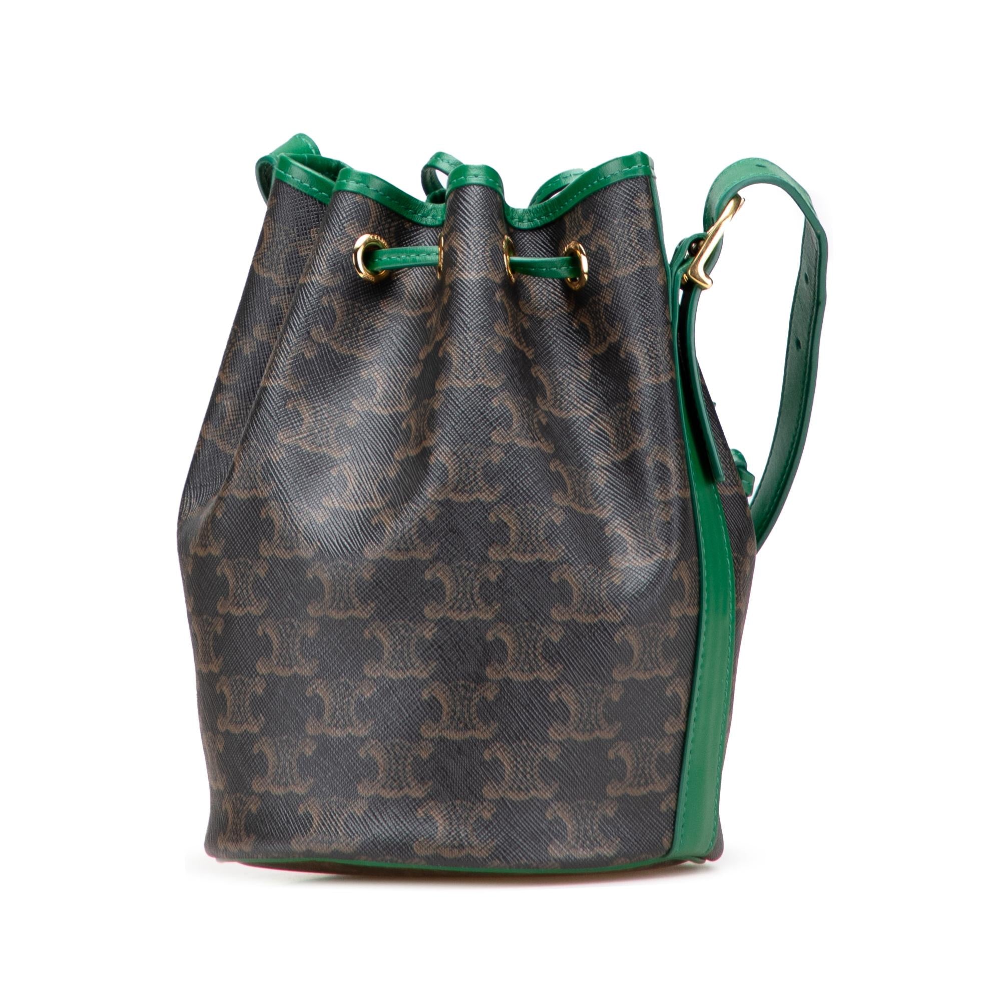 Celine Small Triomphe Coated Canvas Drawstring Bucket Bag