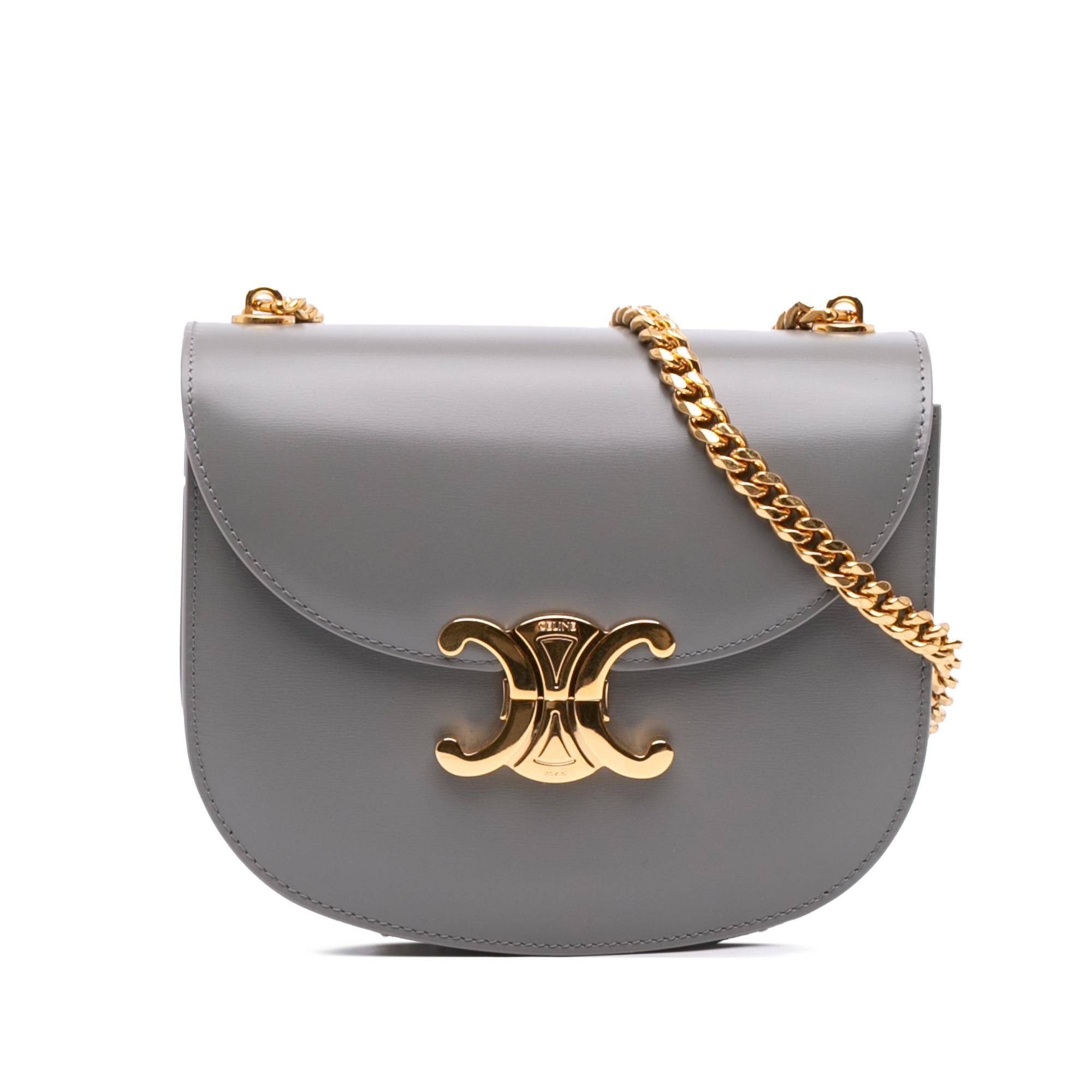 Celine Teen Shiny Calfskin Triomphe Besace Clea Chain Crossbody