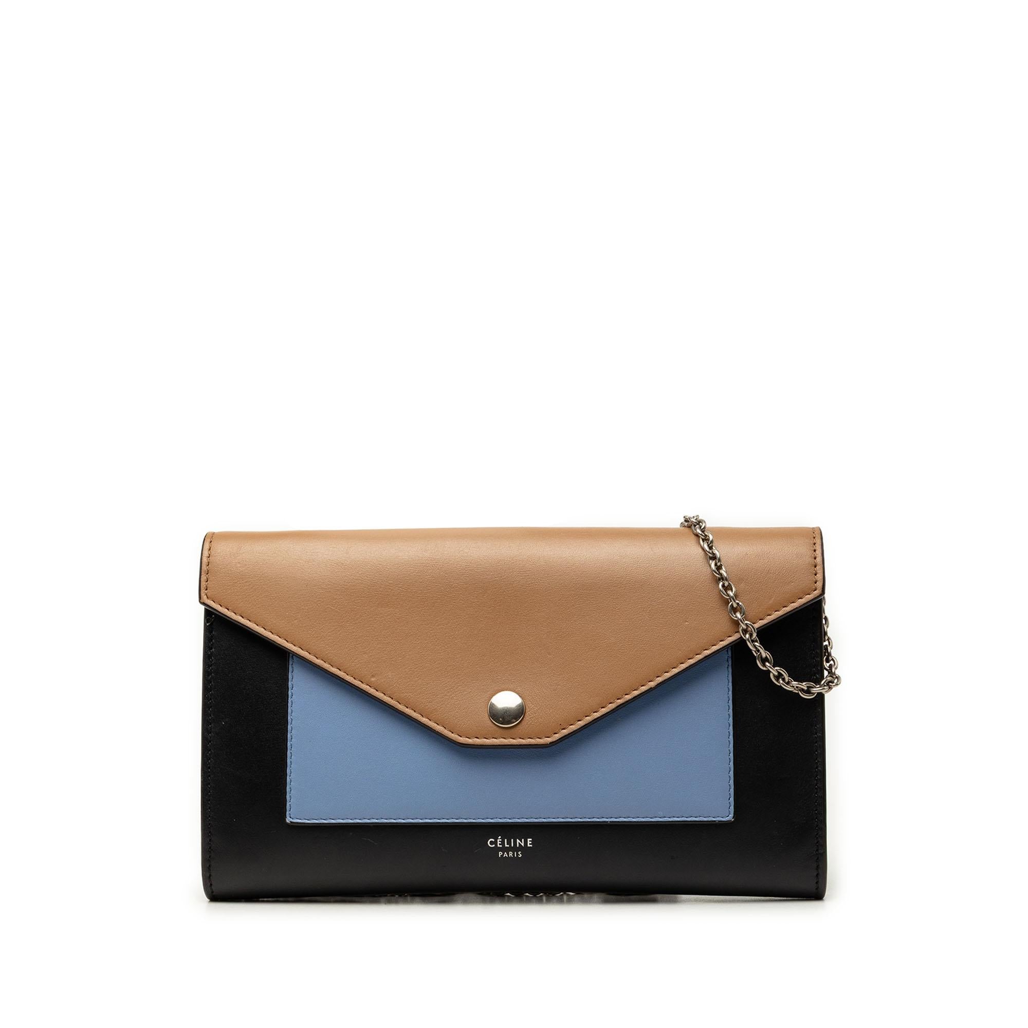 Celine Tricolor Leather Pocket Envelope Wallet On Chain