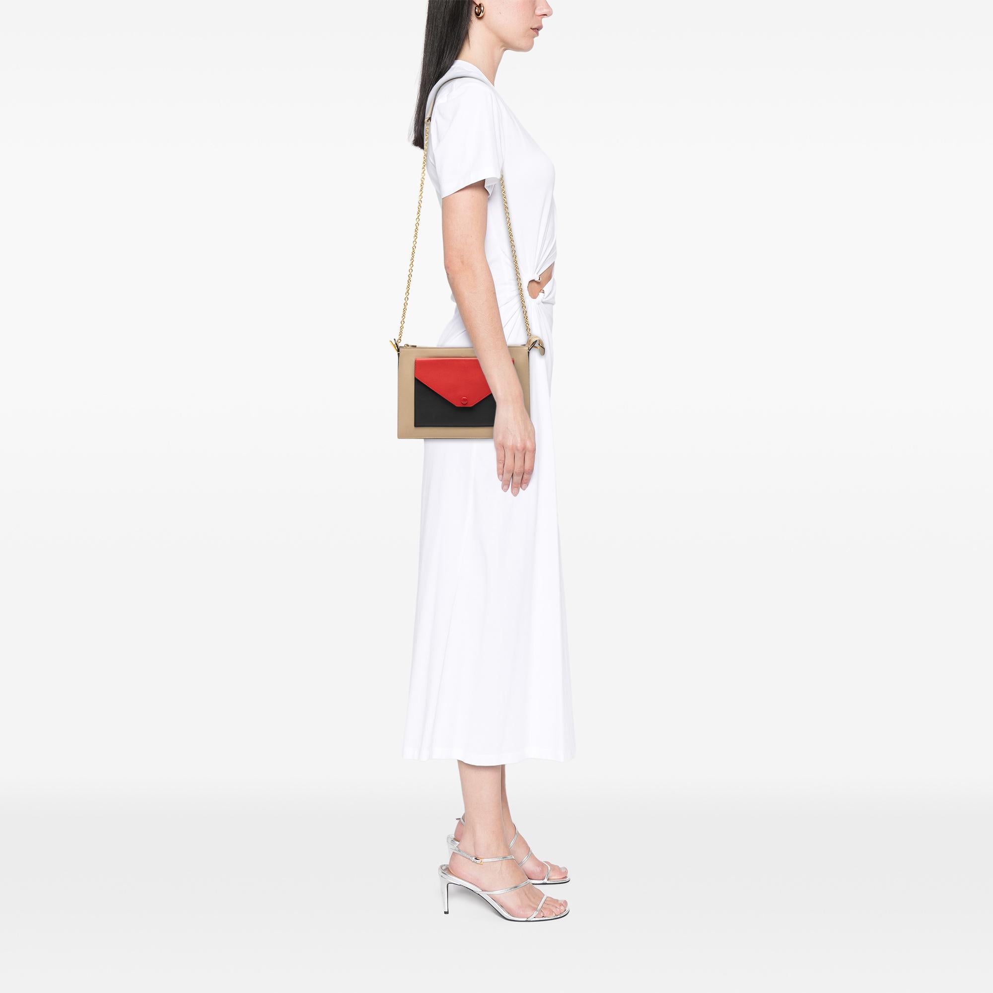 Celine Tricolor Leather Pocket Envelope Zip Crossbody