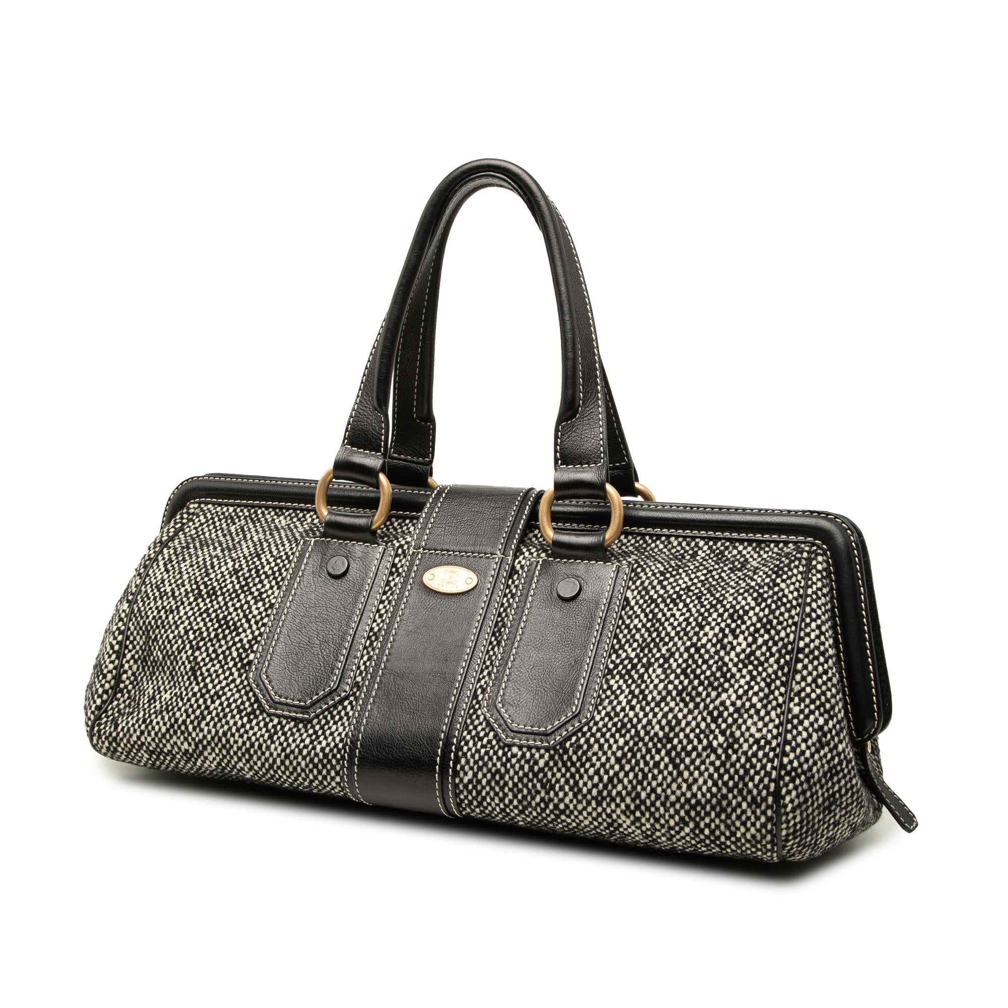 Celine Tweed and Leather Ella Frame Handbag