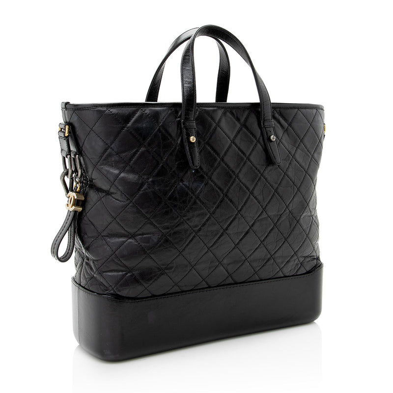 Chanel Gabrielle Large Quilted Calfskin Leather Shopping Tote Bag Black