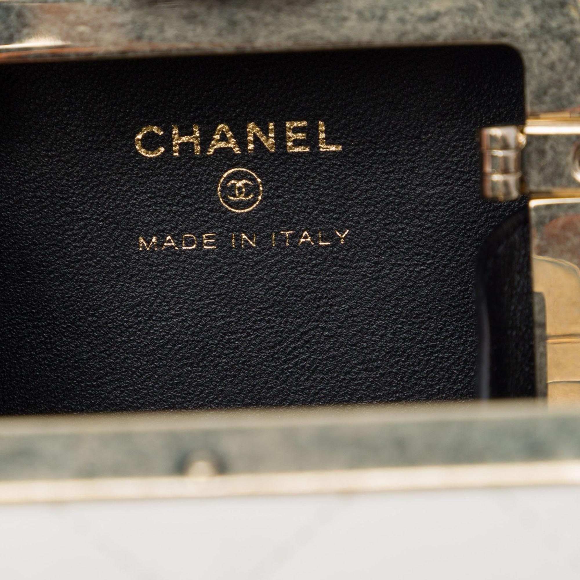 Chanel Bicolor Quilted Lambskin Cube Clutch with Chain