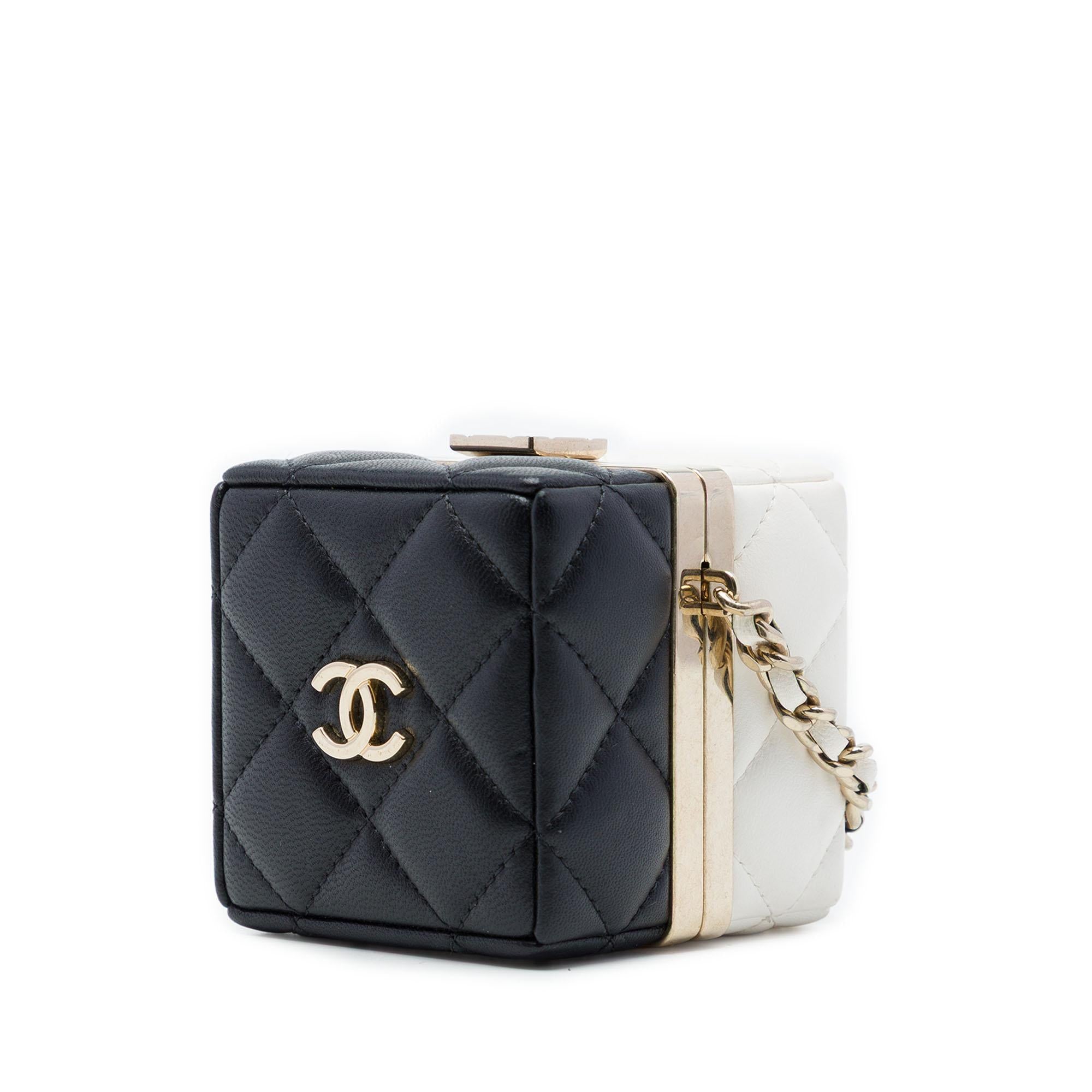 Chanel Bicolor Quilted Lambskin Cube Clutch with Chain