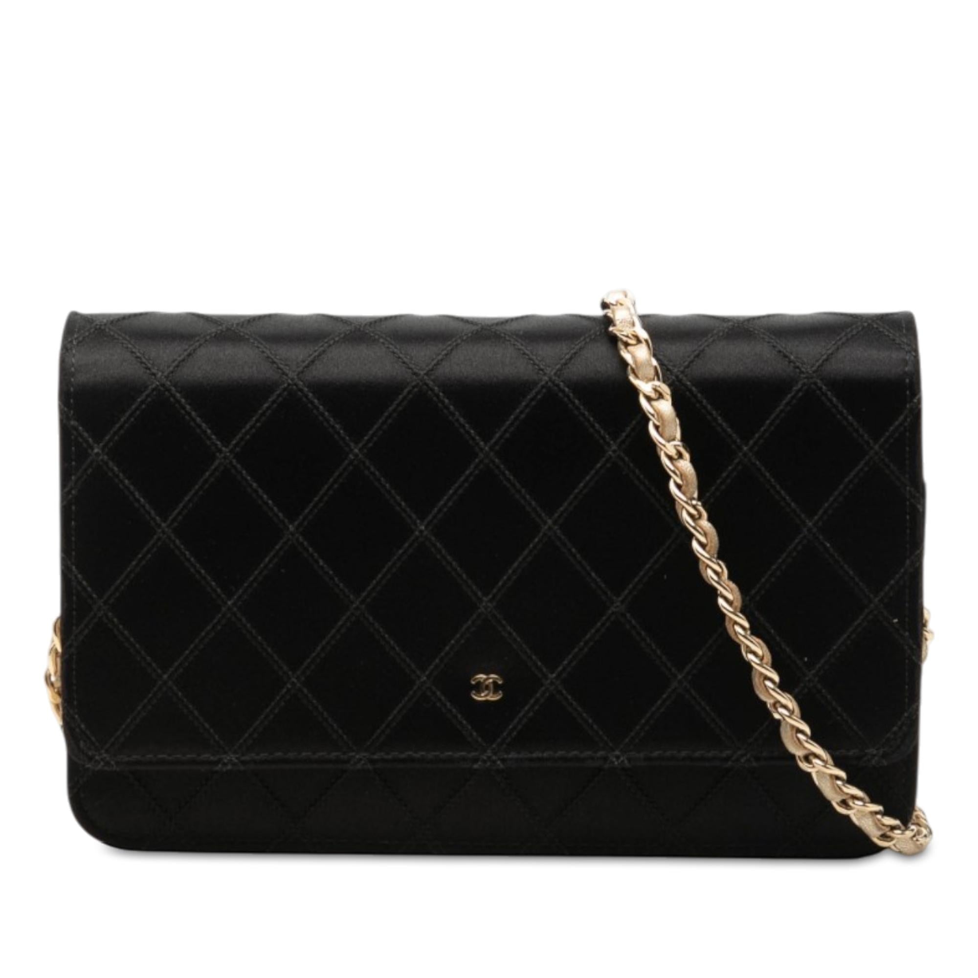 Chanel Bicolor Satin Diamond Stitch Wallet On Chain