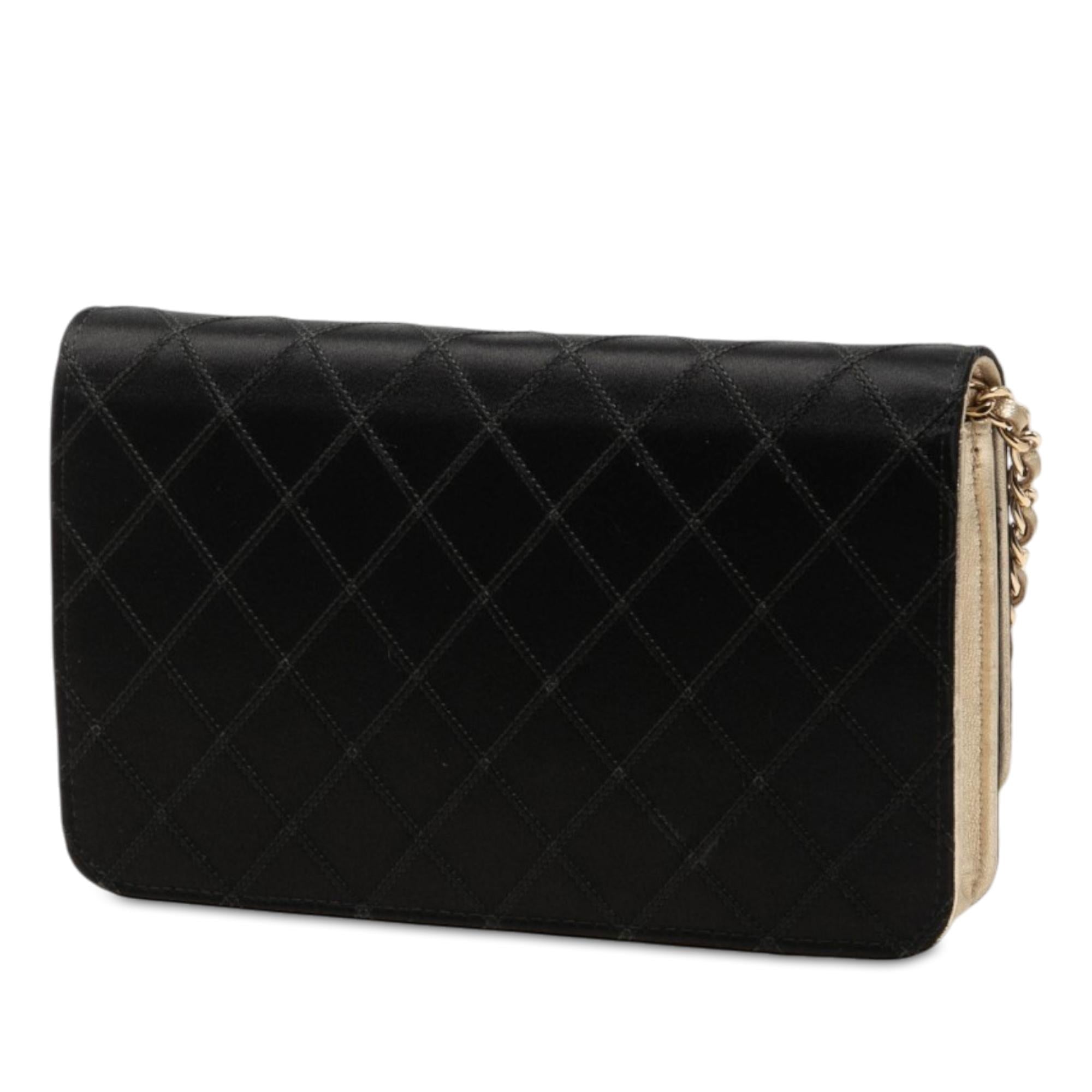 Chanel Bicolor Satin Diamond Stitch Wallet On Chain