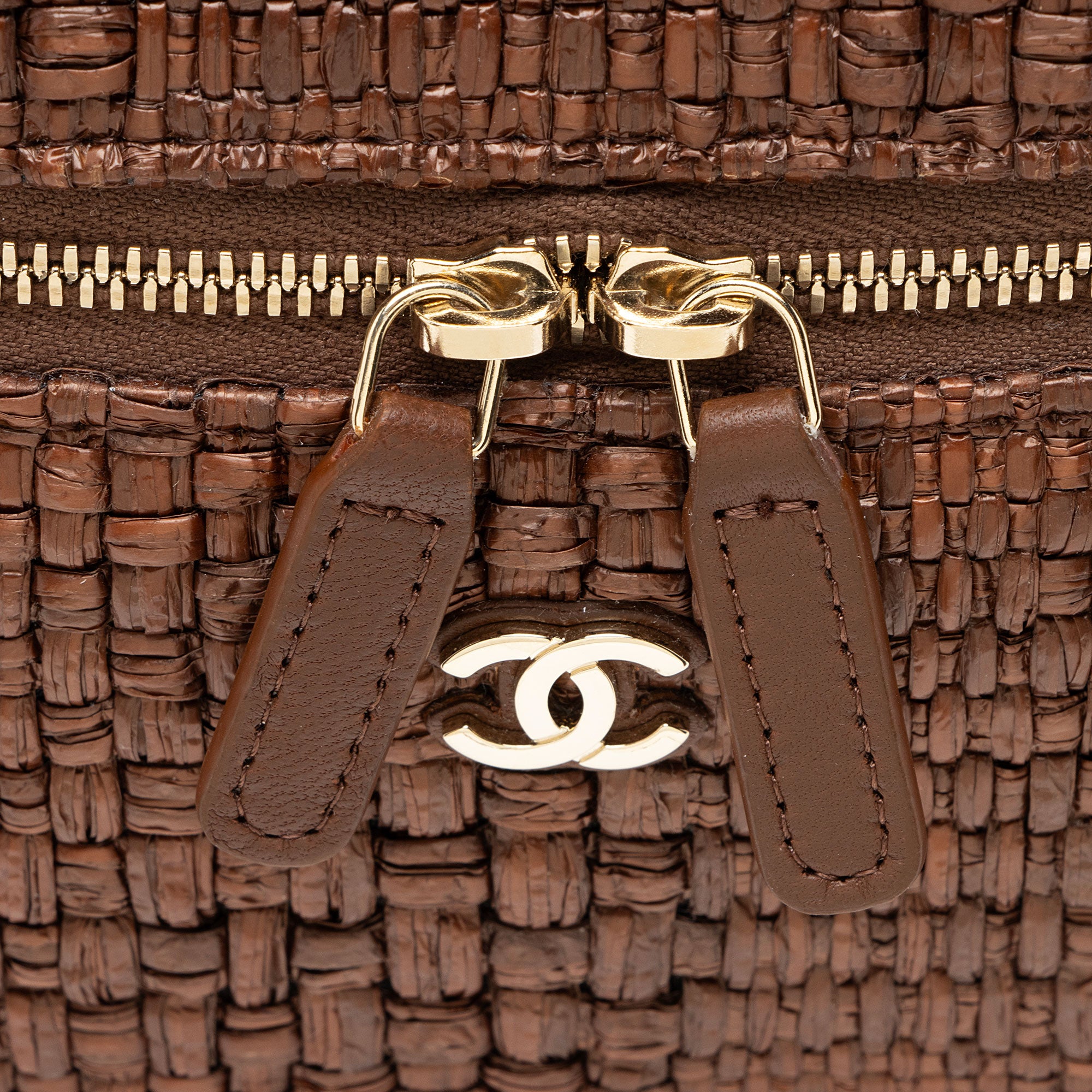 Chanel Braided Raffia Slim Vanity Case Top Handle