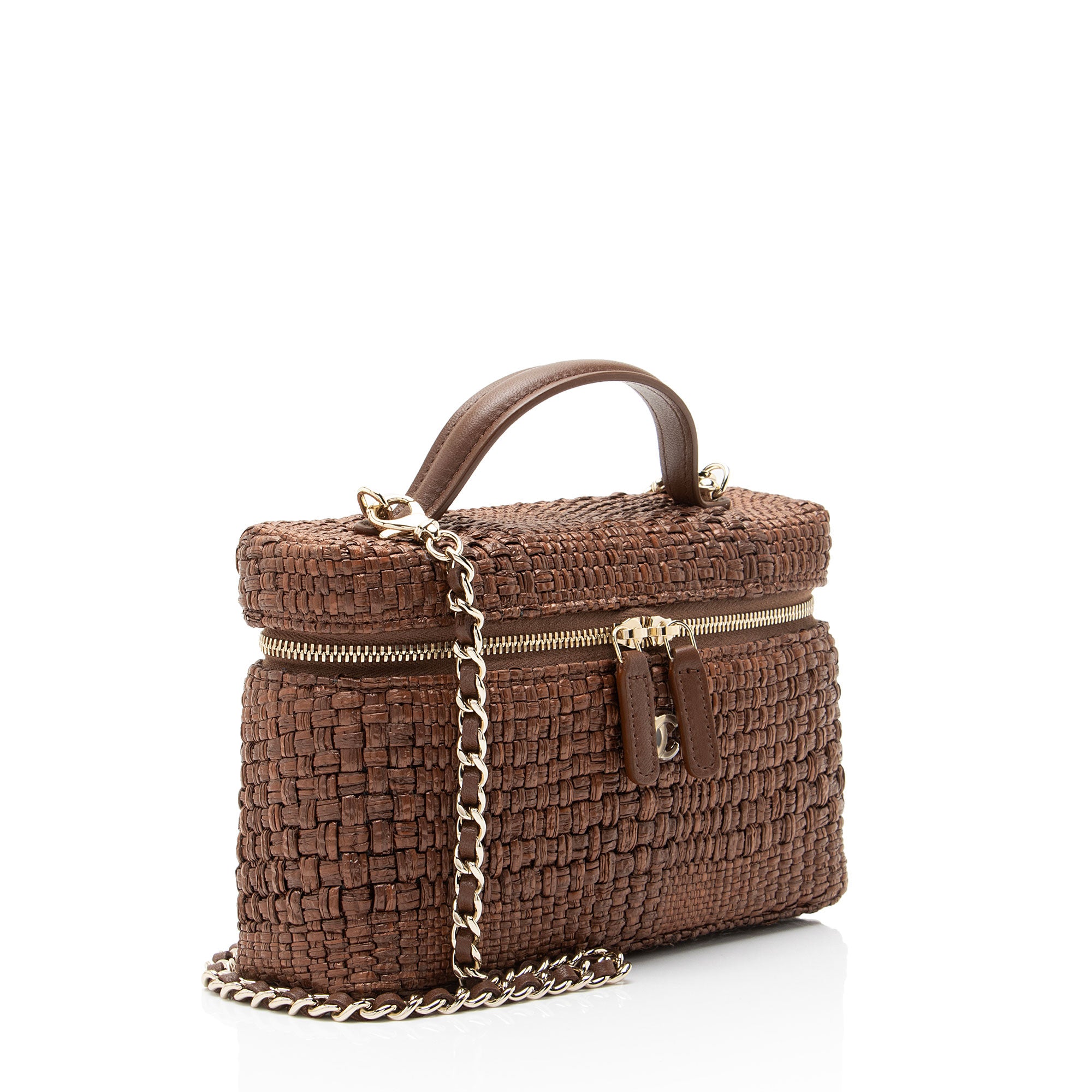 Chanel Braided Raffia Slim Vanity Case Top Handle
