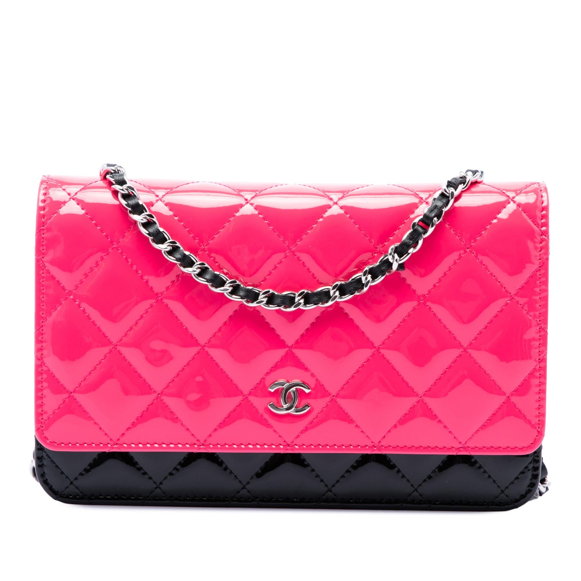 Chanel CC Bicolor Quilted Patent Wallet on Chain