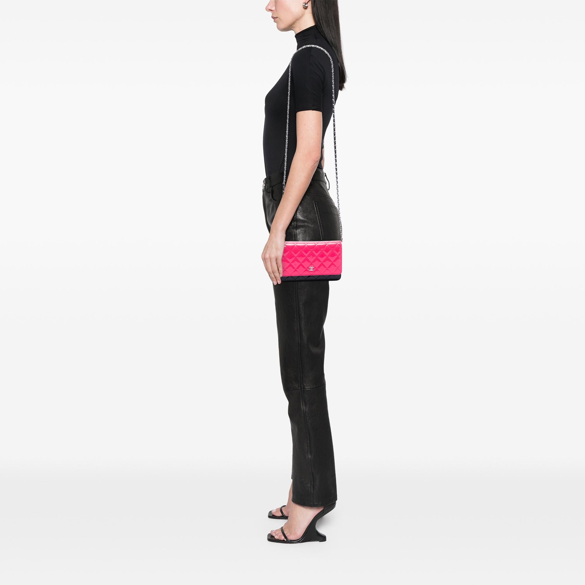 Chanel CC Bicolor Quilted Patent Wallet on Chain