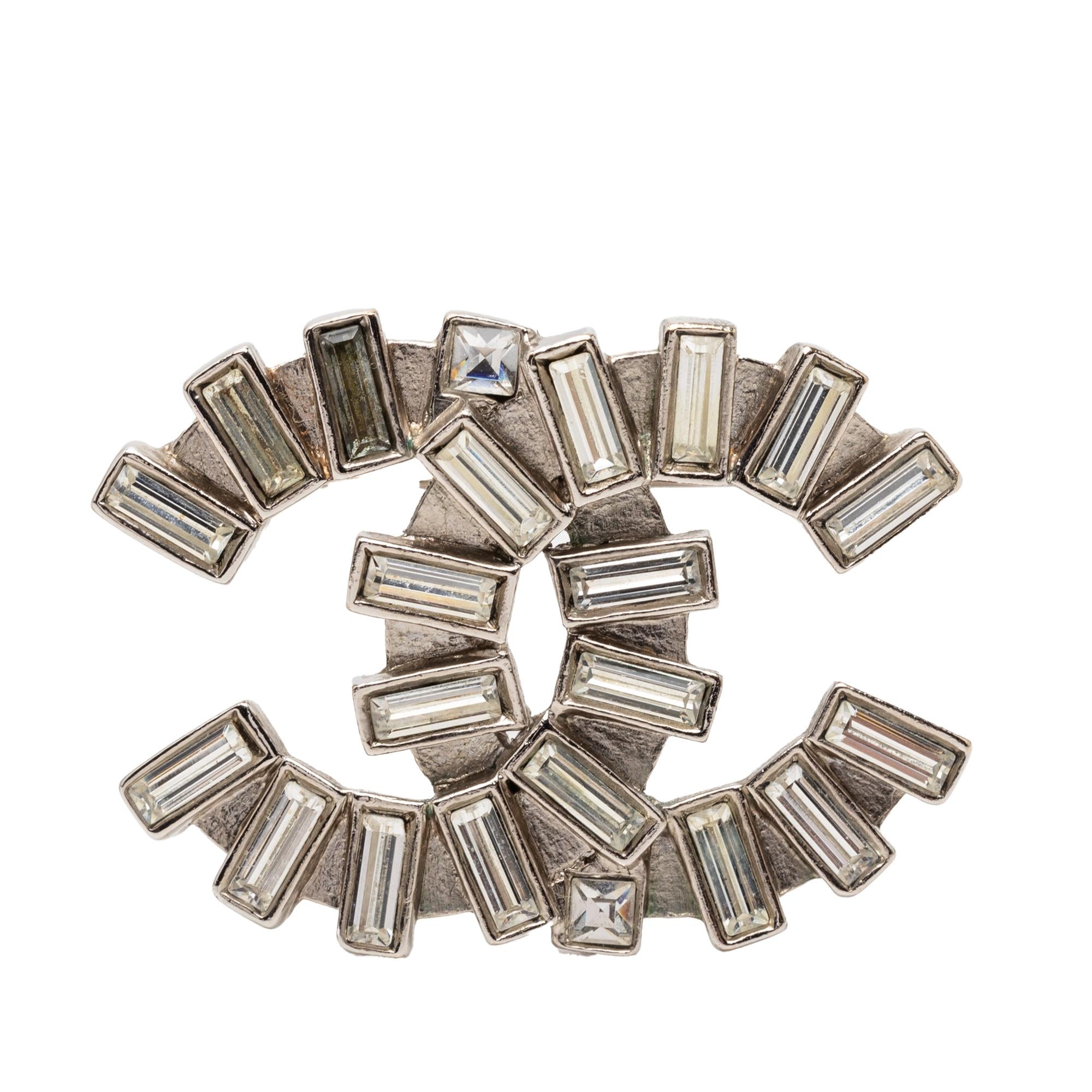 Chanel CC Brass Strass Baguette Brooch
