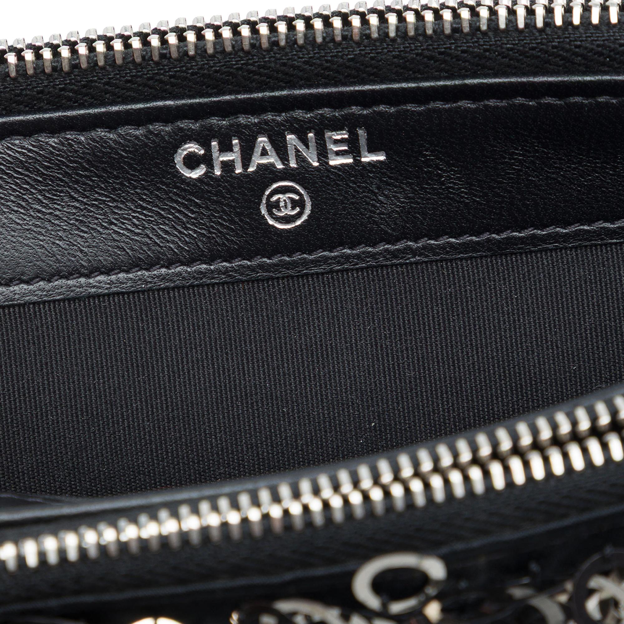 Chanel CC Calfskin and Sequin Double Zip Wallet on Chain