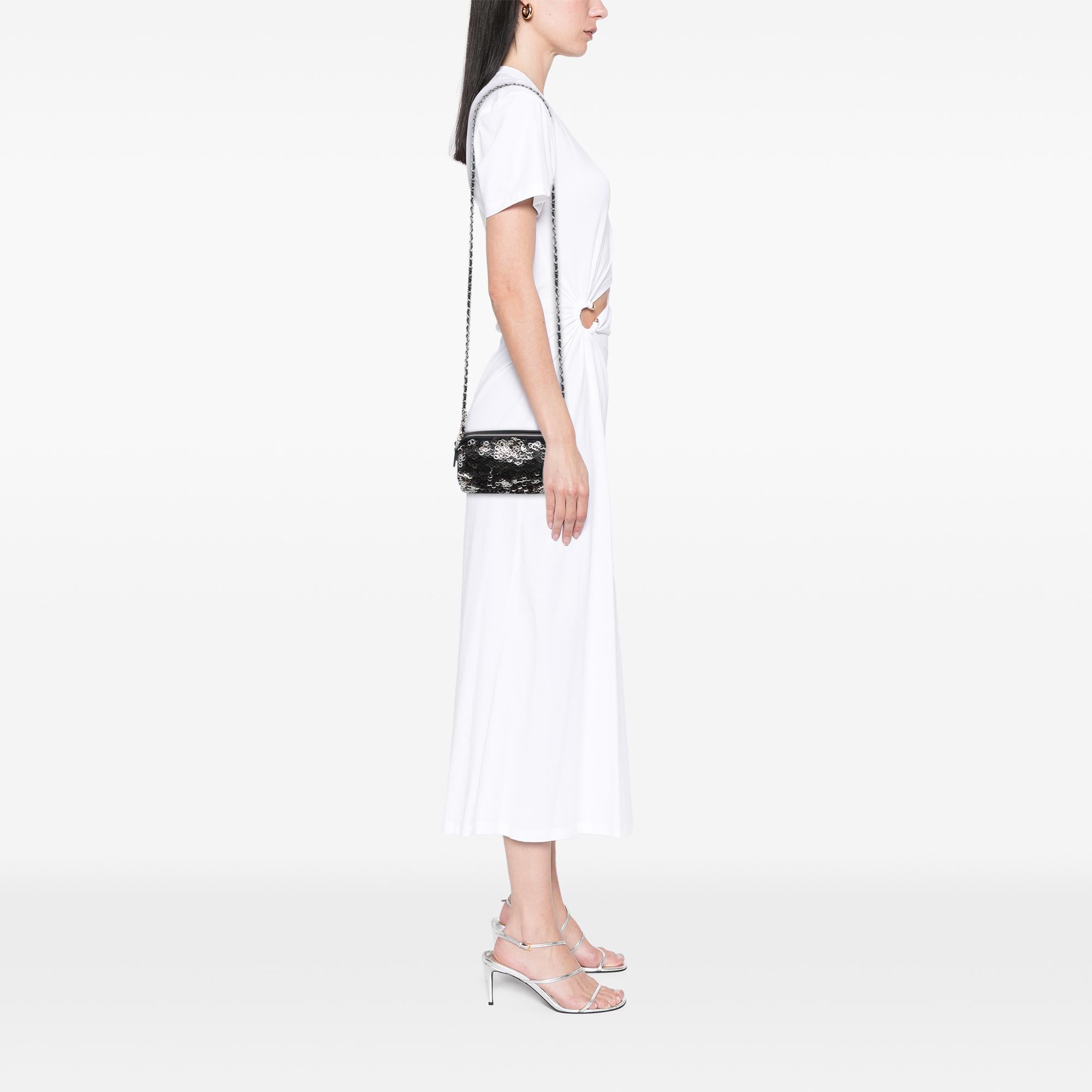 Chanel CC Calfskin and Sequin Double Zip Wallet on Chain