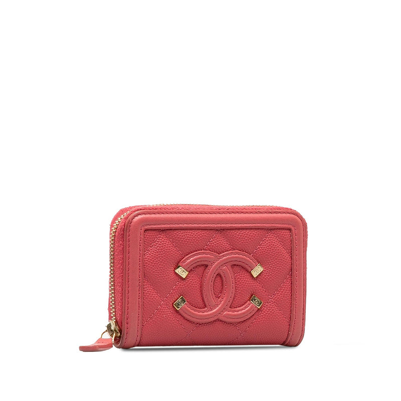 Chanel CC Caviar Filigree Zip Around Small Wallet (SHG-RL0vgx)