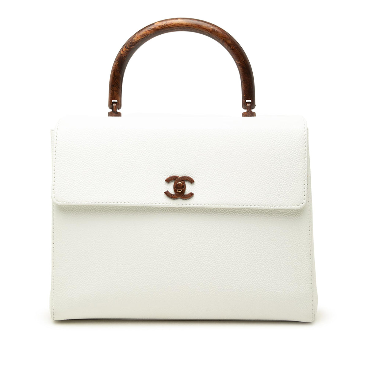 Chanel CC Caviar Kelly Wood Top Handle Bag