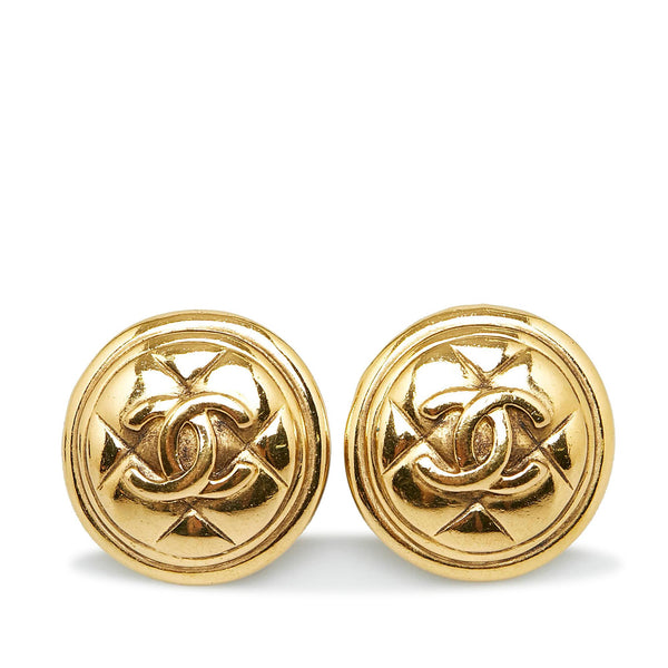 Chanel Vintage Small Gold CC Logo Clover Stud Earrings
