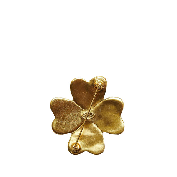 CHANEL Clover Coco Logos Brooch Gold Accessory 96A Vintage 90119047