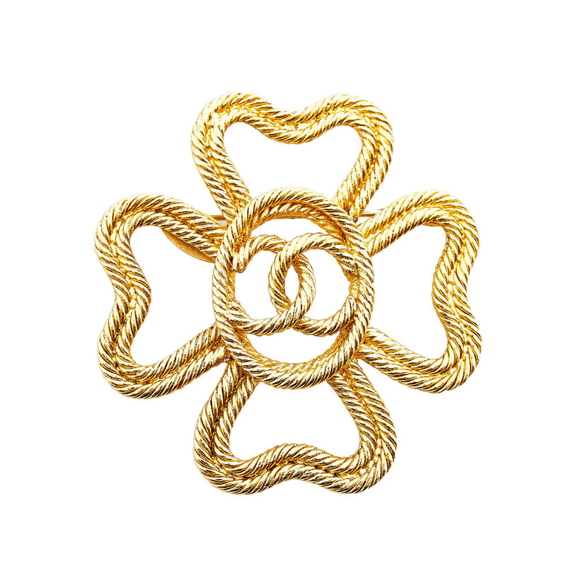 Chanel HAUTE COUTURE GRIPOIX CLOVER BROOCH PENDANT Golden Metal Glass  ref.415152 - Joli Closet