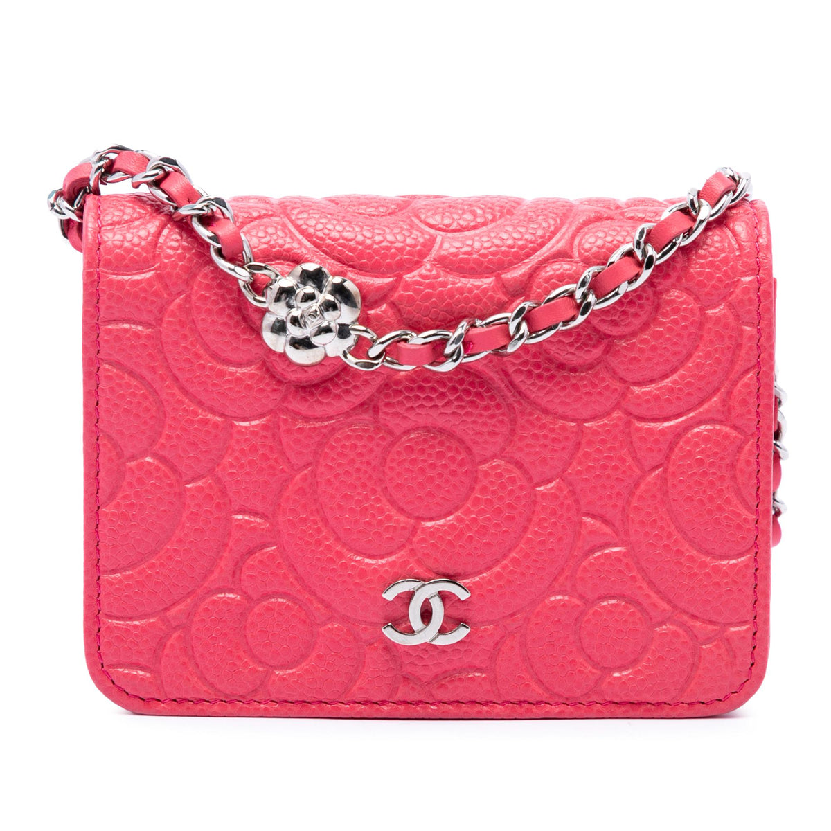 Chanel CC Embossed Caviar Camellia Chain Belt Bag