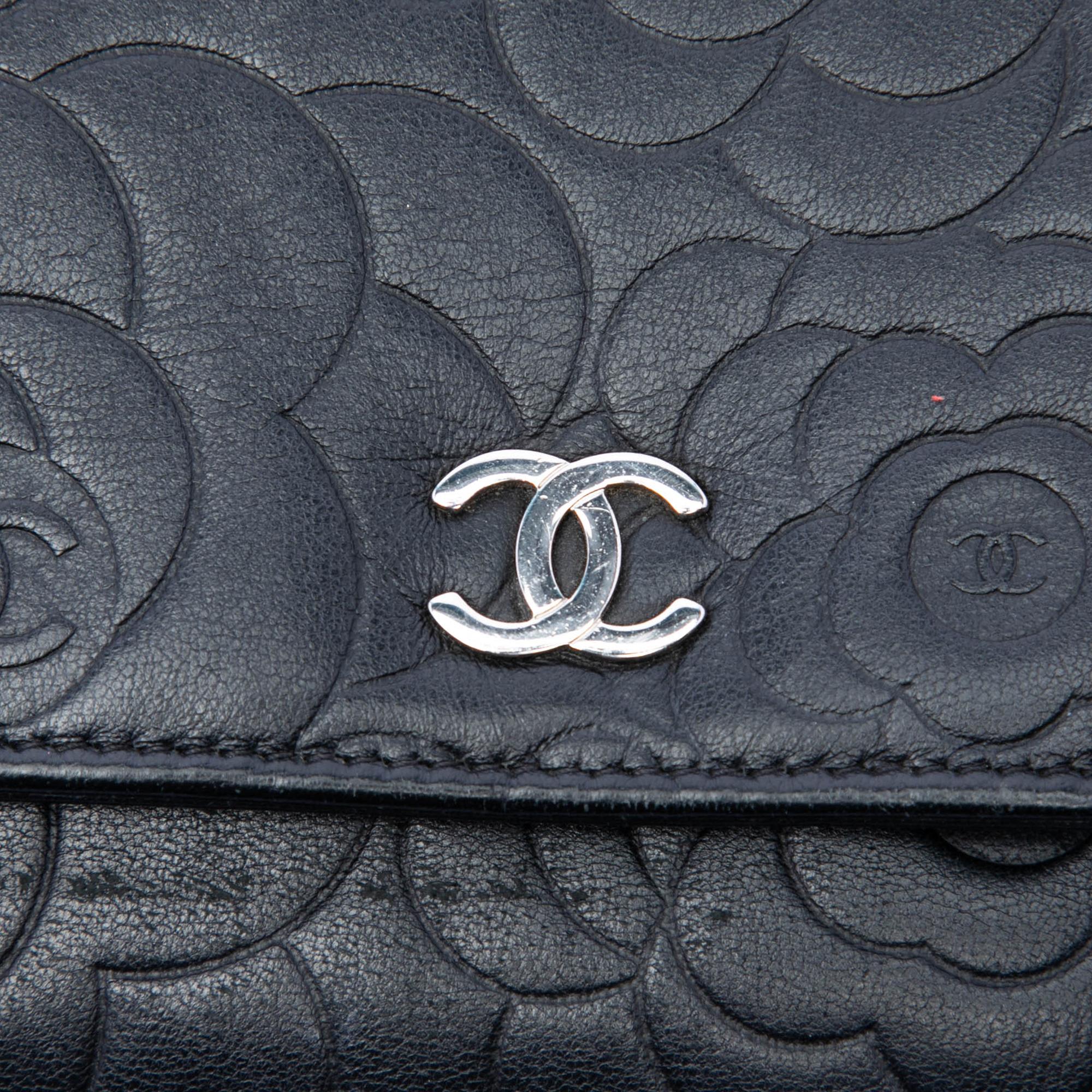 Chanel CC Embossed Lambskin Camellia Wallet On Chain