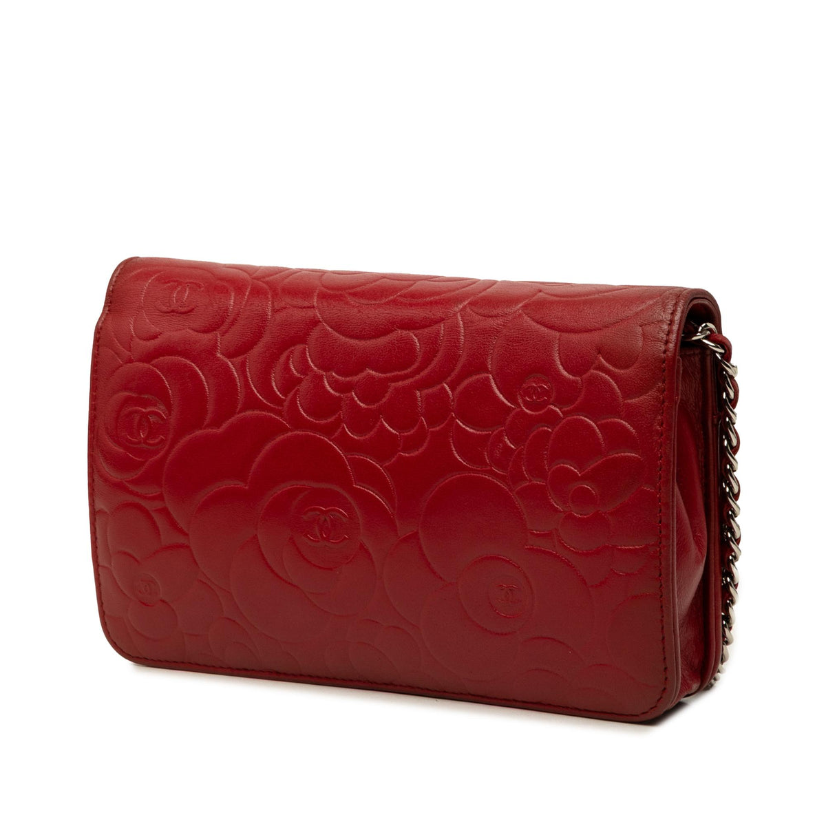 Chanel CC Embossed Lambskin Camellia Wallet On Chain