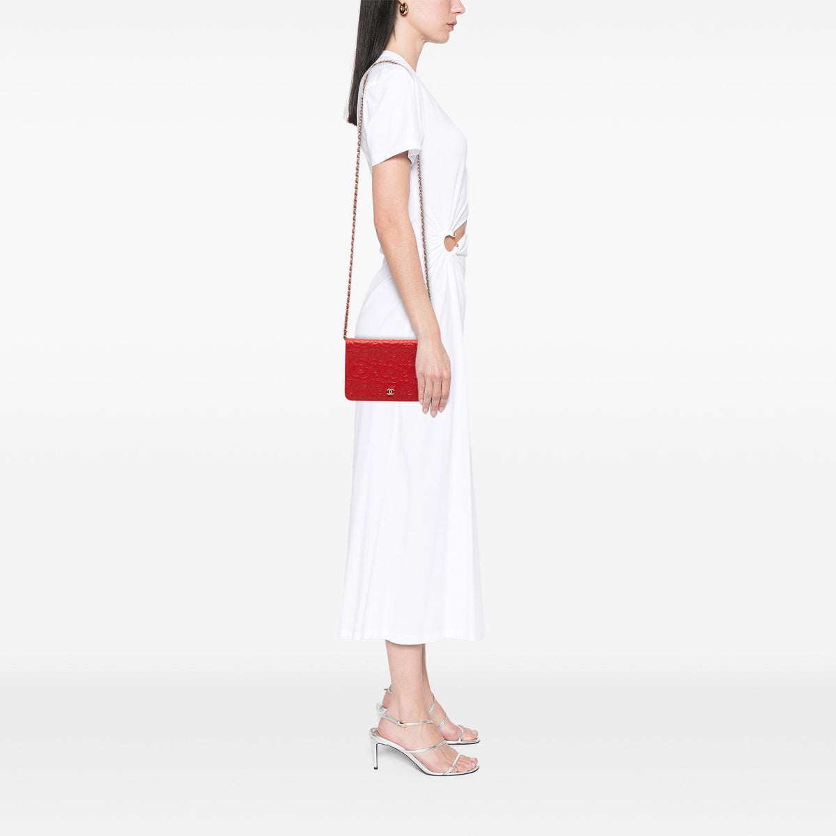 Chanel CC Embossed Lambskin Camellia Wallet On Chain