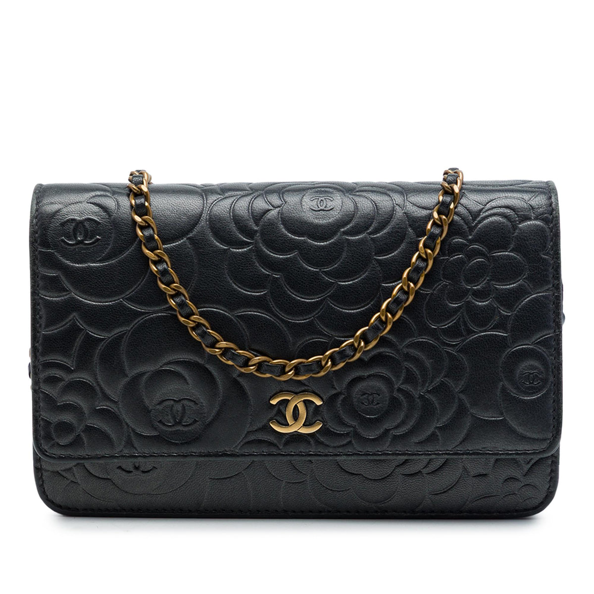 Chanel CC Embossed Lambskin Camellia Wallet On Chain