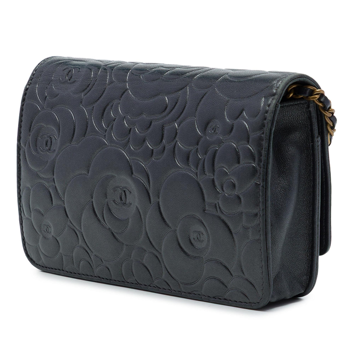 Chanel CC Embossed Lambskin Camellia Wallet On Chain