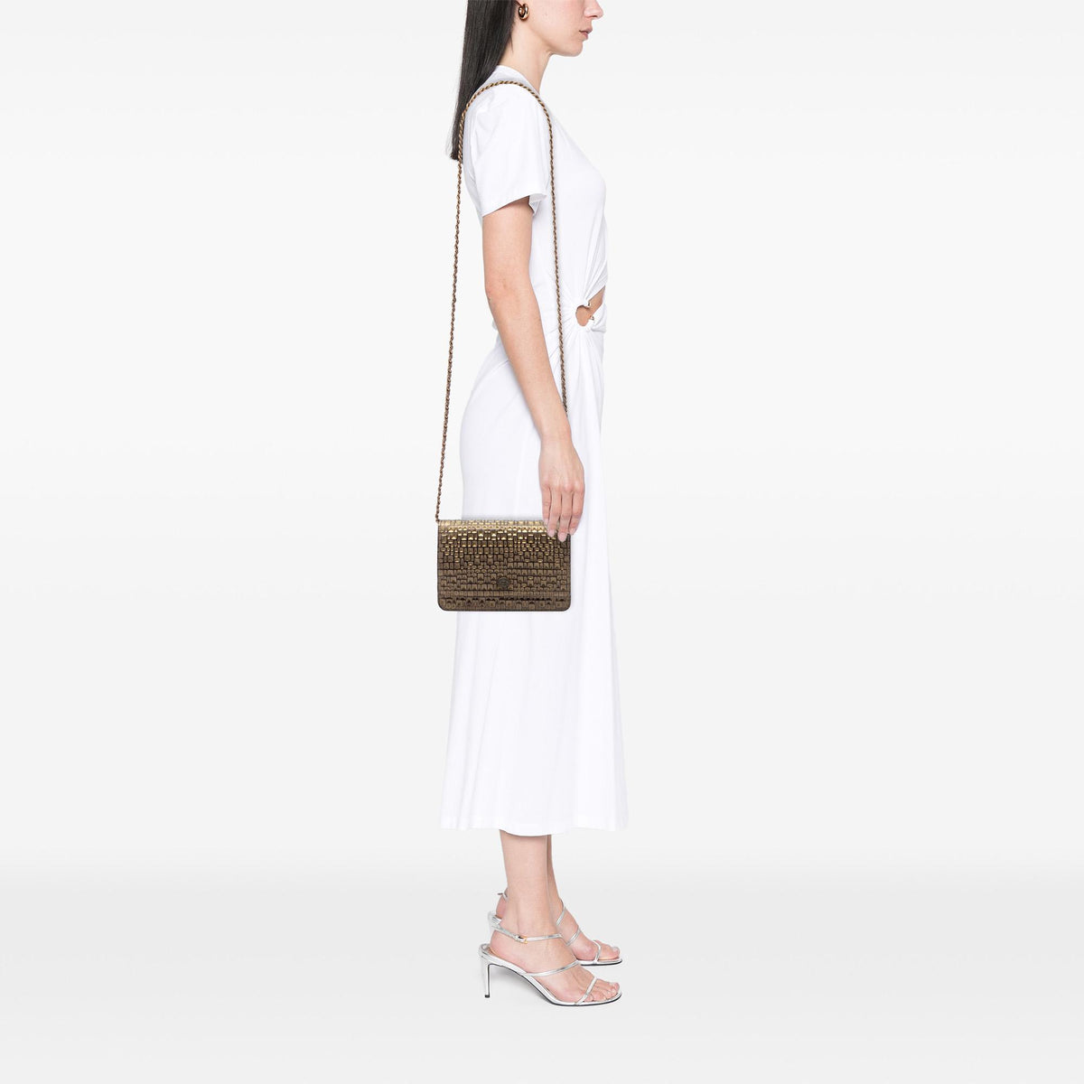 Chanel CC Embossed Metallic Lambskin Wallet on Chain