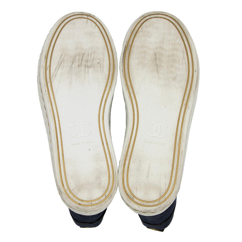 Chanel Fabric Lambskin Pearl CC High Top Cap Toe Sneakers - Size 6.5 / 36.5 (SHF-23702)