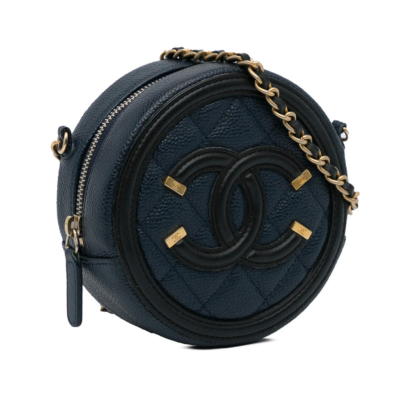 Chanel CC Filigree Caviar Round Crossbody Bag (SHG-iNuYvT)