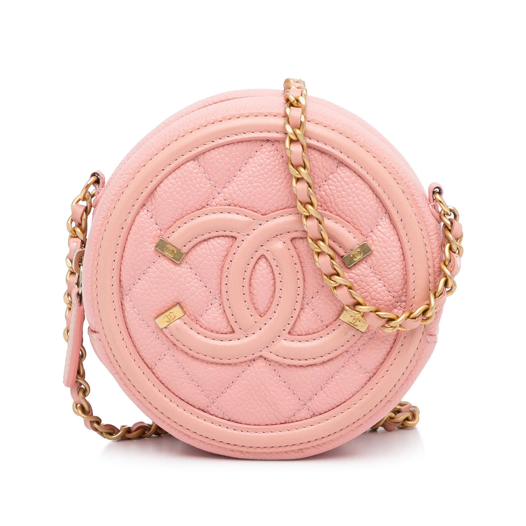 Chanel Pink, Blue And Green Caviar Quilted CC Filigree Round
