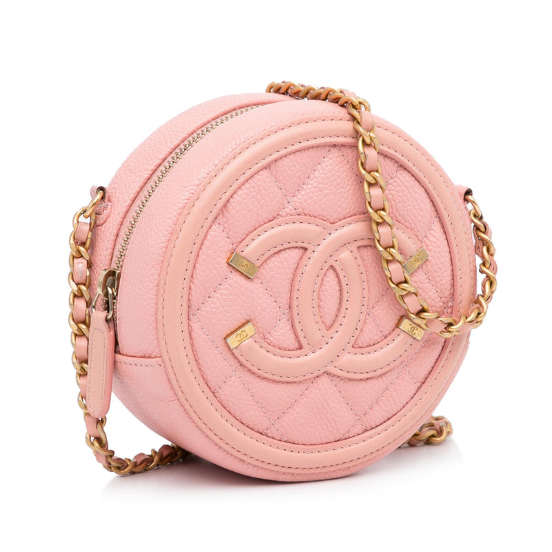 CHANEL Authentic CC Filigree Caviar Skin Leather Trifold Wallet Pink