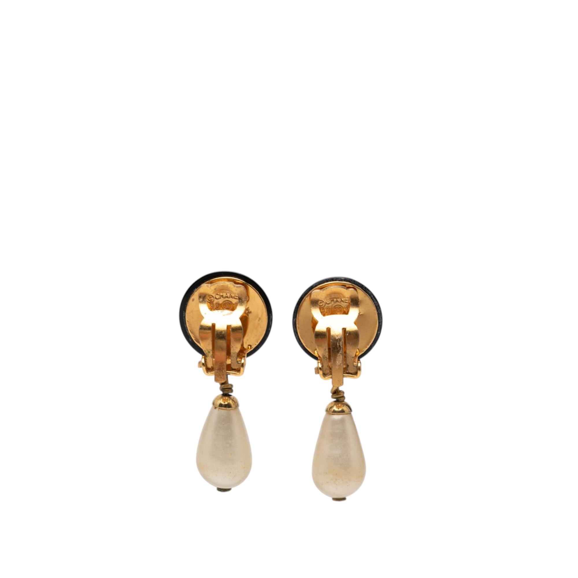 Chanel CC Gold Plated Faux Pearl and Resin Drop Earrings