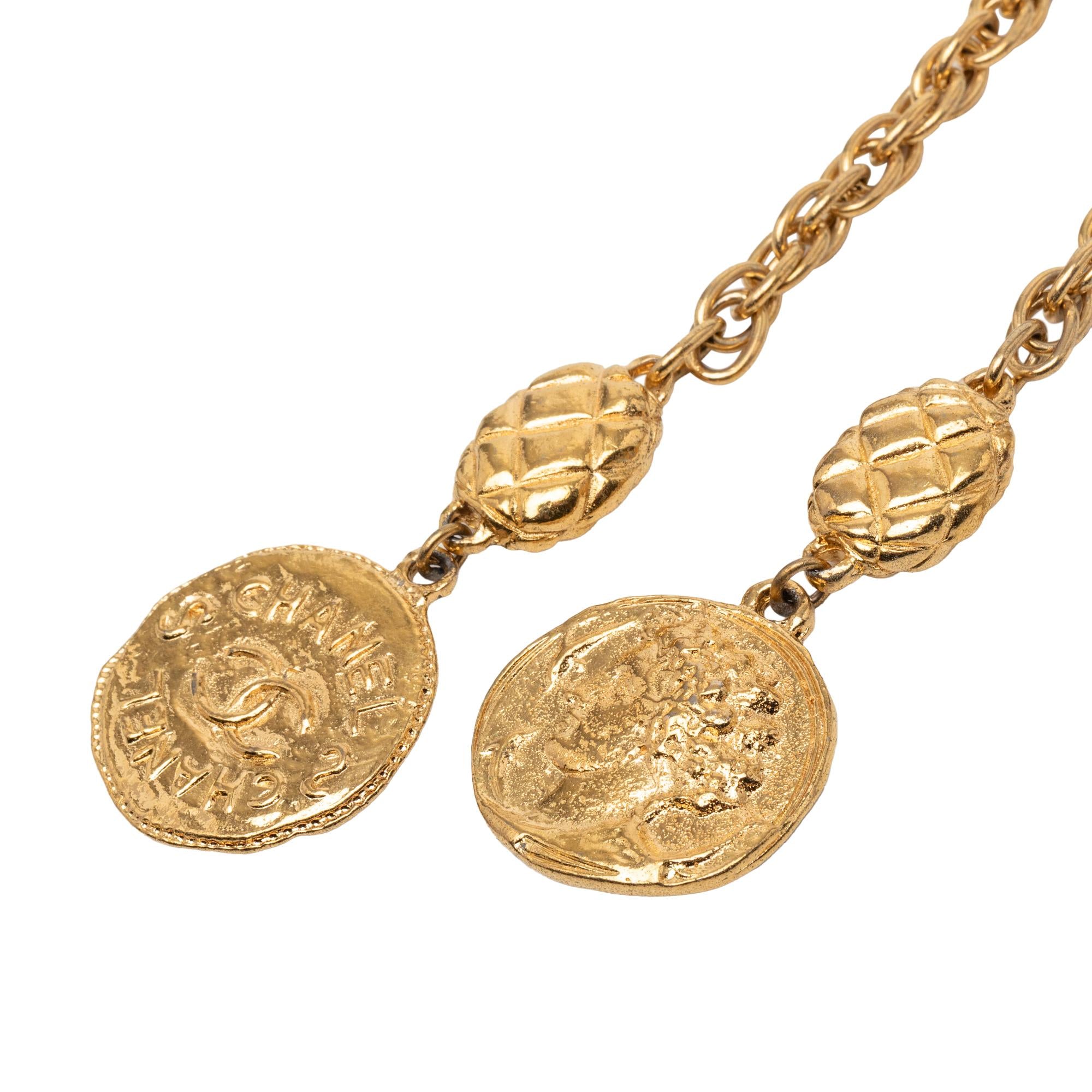 Chanel CC Gold Plated Medallion Wrap Around Necklace