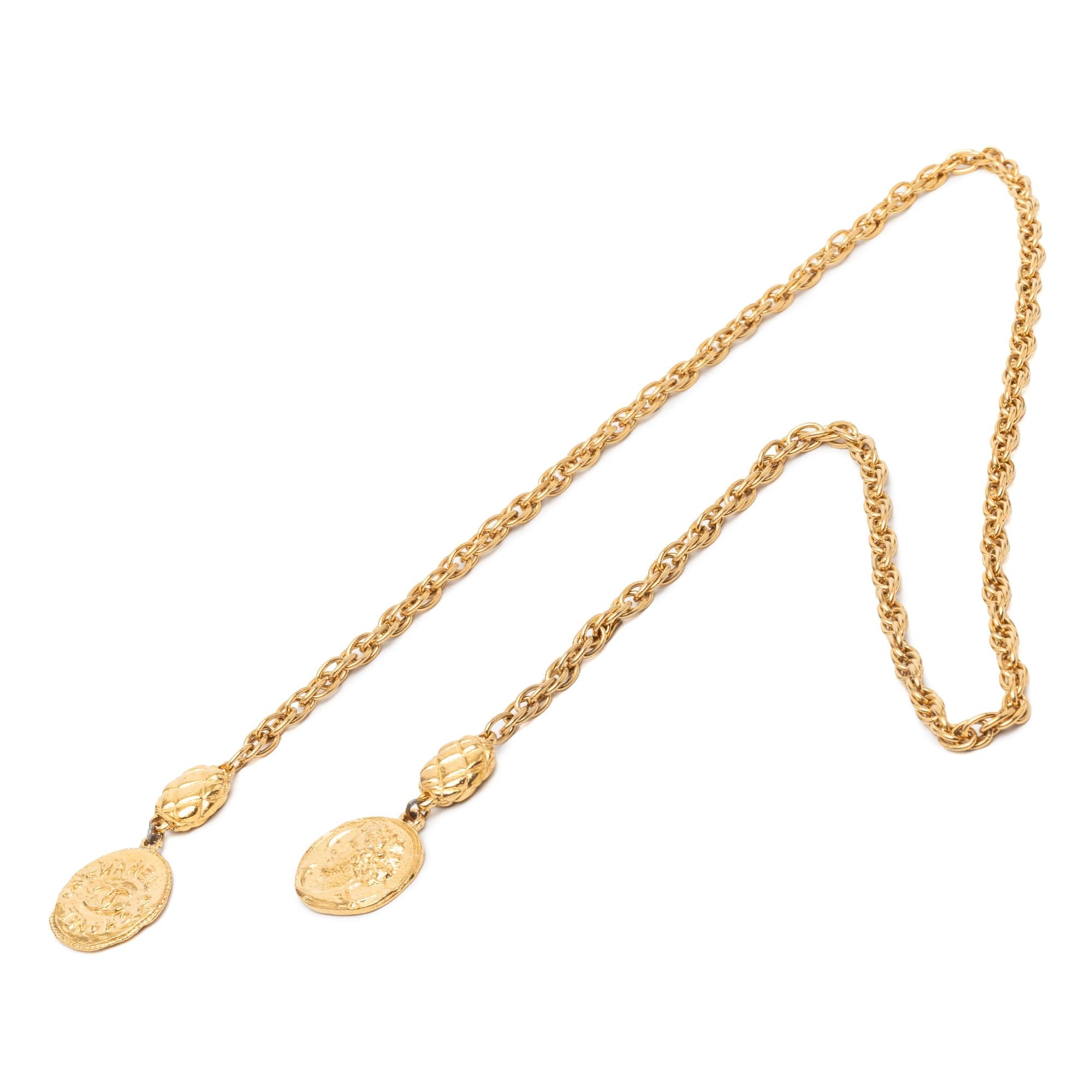 Chanel CC Gold Plated Medallion Wrap Around Necklace