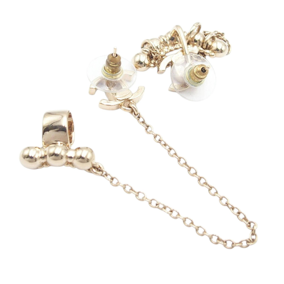 Chanel CC Gold Plated Rhinestone Assymetrical Ear Cuff Earrings